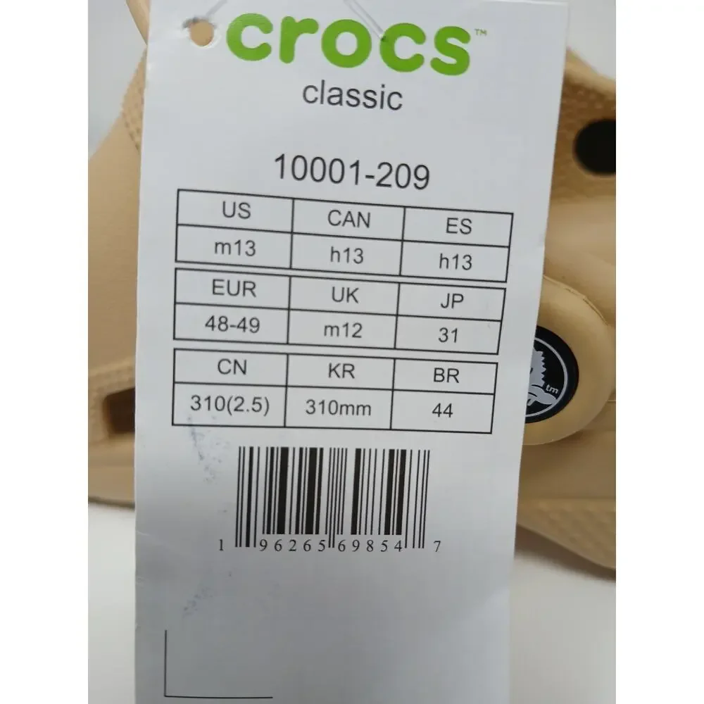 Crocs Classic Wheat Beige Sandal Slip-On Slide Slipper Men's Sz US 13 10001-209